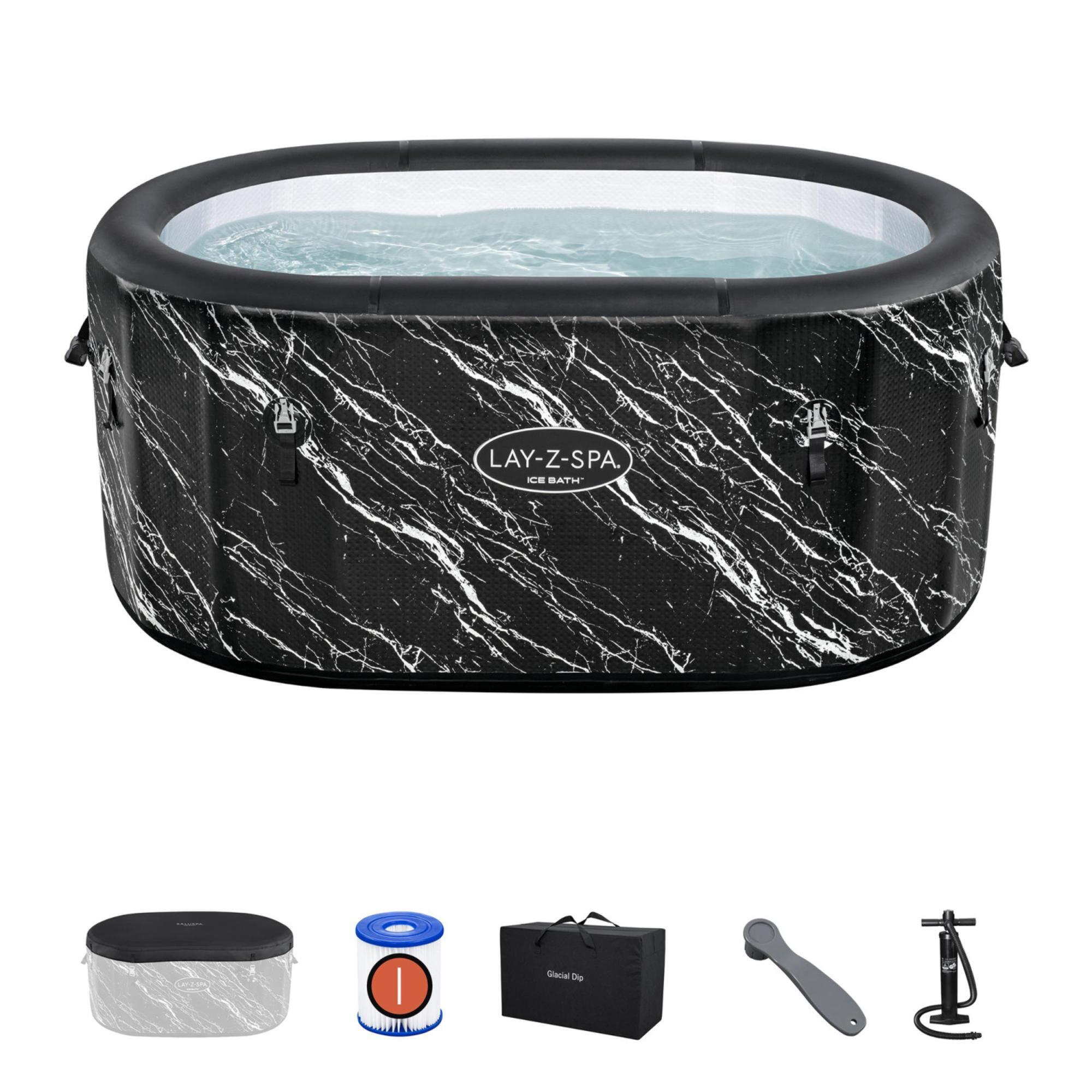 SaluSpa Glacial Dip, Cold Plunge Inflatable Tub, Black Marble, Ice Bath, 60 x 36 x 28 inch
